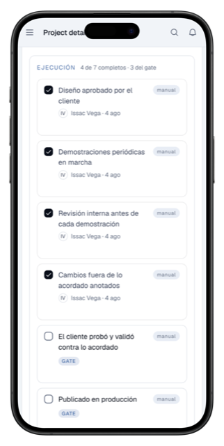 El detalle de un proyecto de VigoLabs OS en un teléfono